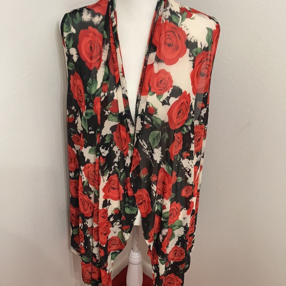 EUC Crazy Train Ruidosa Rose Red + White & Black Sleeveless Kimono Size XL - Picture 7 of 12